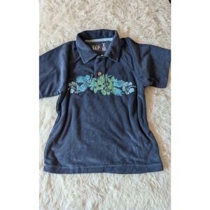 Gap Boy's Polo Shirt Button Down Short Sleeve Terry Fabric Blue Flower Sz 5 NWT